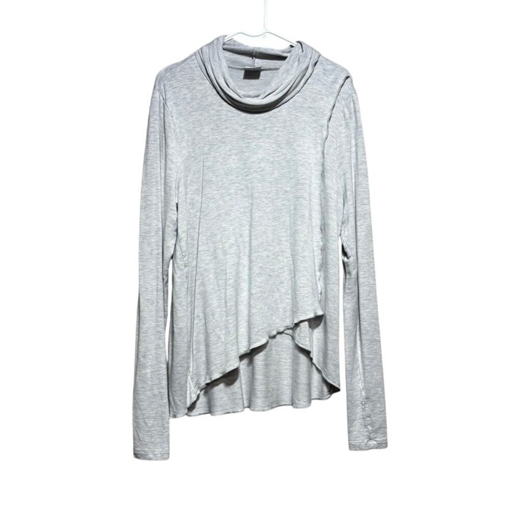 Cabi Heather Gray Cowl Neck Sport Topper Thumbhole Long Sleeve Top Large - Picture 1 of 11
